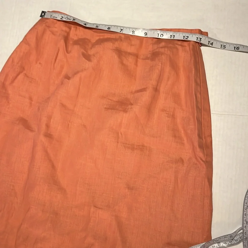 Neiman Marcus-S-Elegant Coral Skirt & long sleeve keyhole 100% linen tunic top.